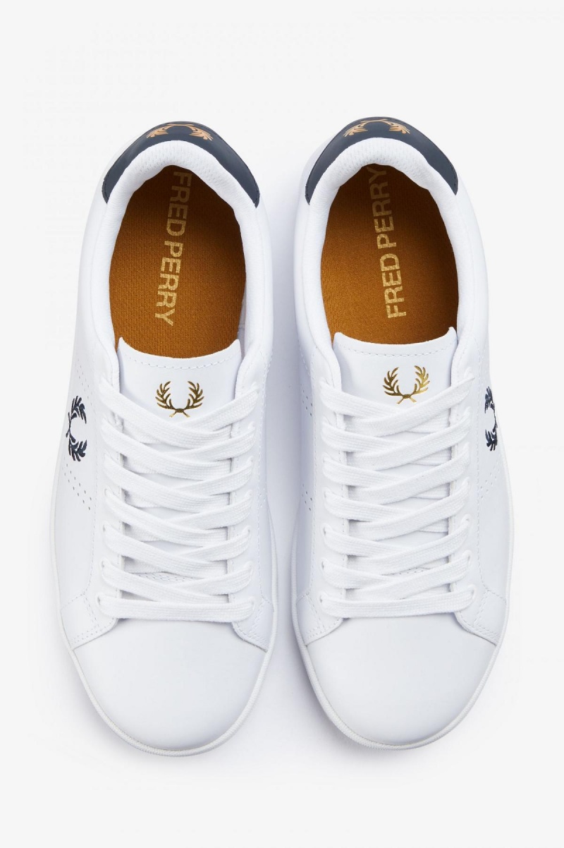 White / Navy Fred Perry B721 Men's Shoes | QSGWA16926