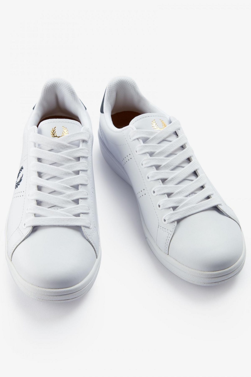 White / Navy Fred Perry B721 Men's Shoes | QSGWA16926