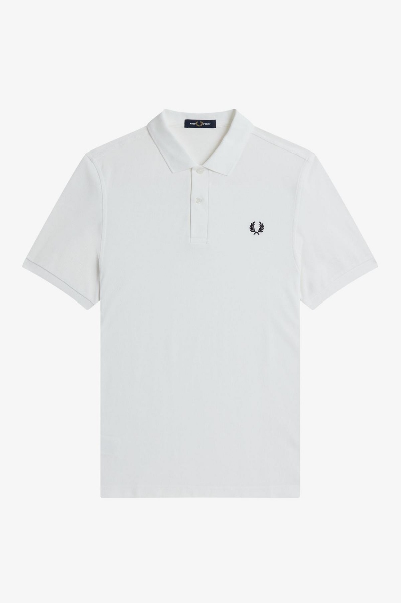 White / Navy Fred Perry M6000 Men's Fred Perry Shirt | SGEGJ21054