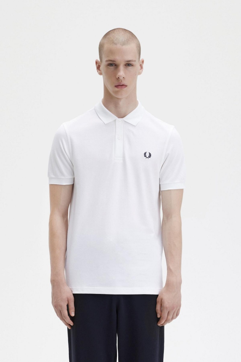 White / Navy Fred Perry M6000 Men's Fred Perry Shirt | SGEGJ21054