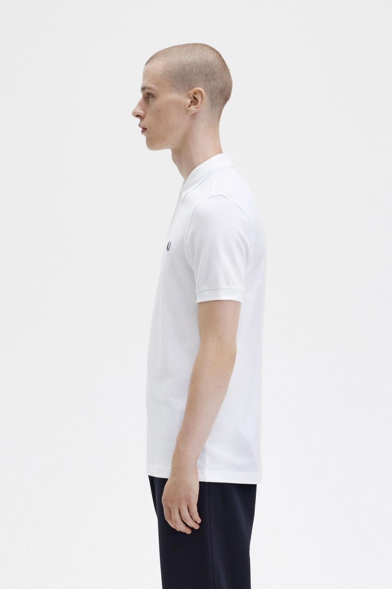 White / Navy Fred Perry M6000 Men's Fred Perry Shirt | SGEGJ21054