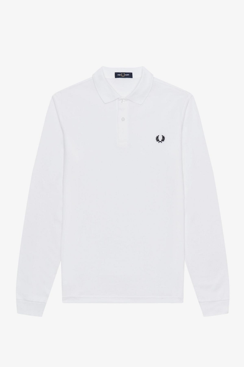 White / Navy Fred Perry M6006 Men's Fred Perry Shirt | ASGDF79496