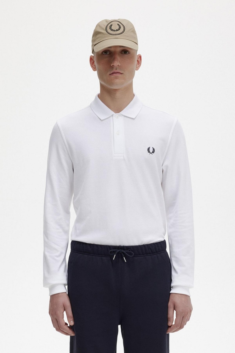 White / Navy Fred Perry M6006 Men's Fred Perry Shirt | ASGDF79496